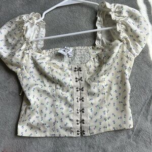 Princess Polly Cream Corset Top with Puff Sleeves Floral Women's Top Size 4
